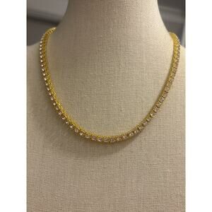 Gold Tone Rhinestone Tennis 16” Necklace Sparkle